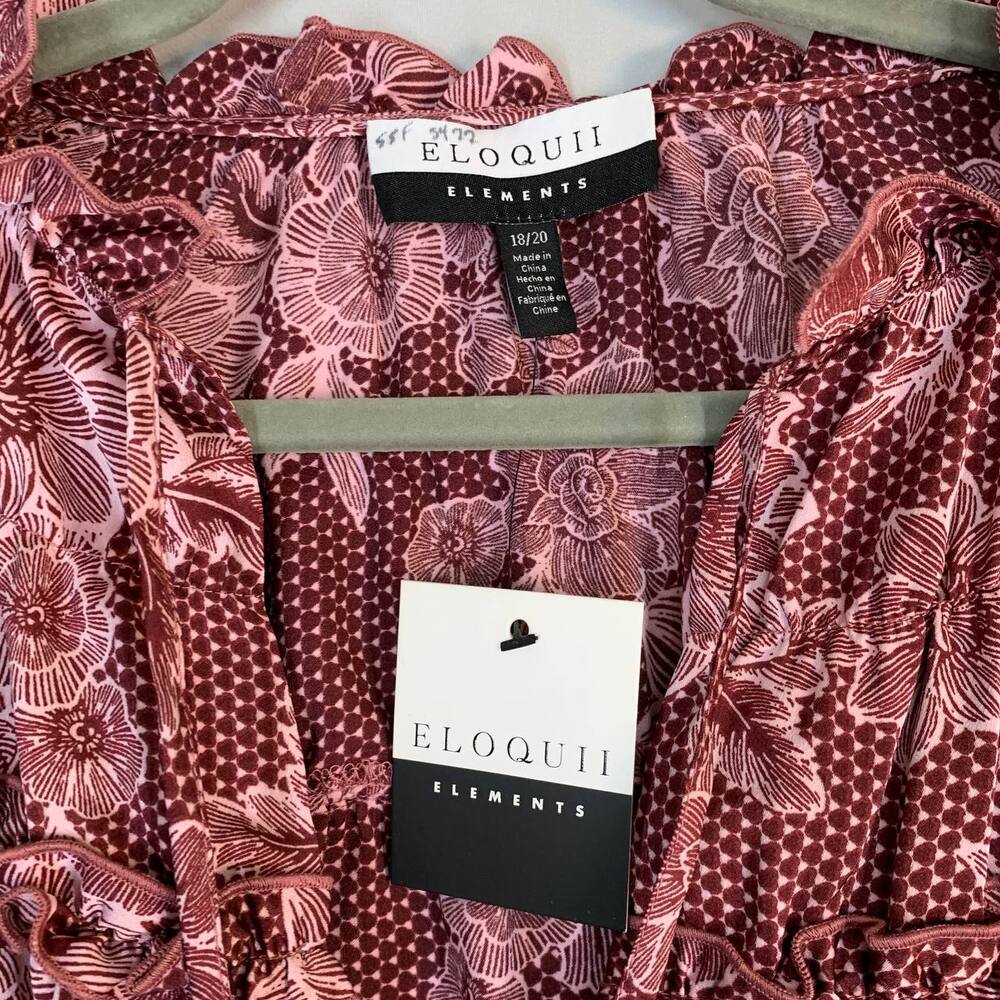 Eloquii Elements Floral Empire Waist Dress 18 20 Burgundy Boho Long Sleeve - Picture 4 of 9